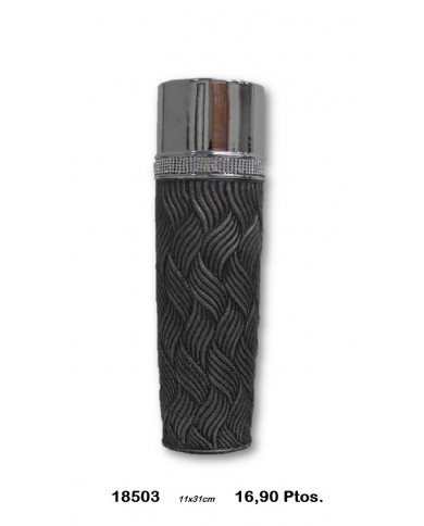 Jarrón decorativo negro con detalles plata