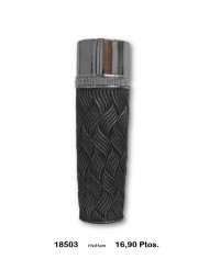 Jarrón decorativo negro con detalles plata