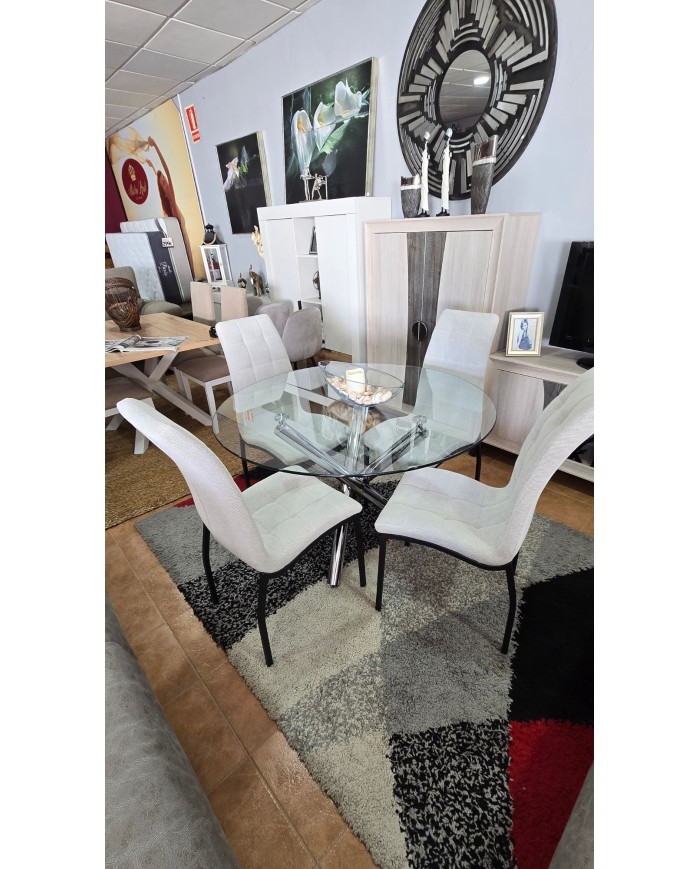 Pack mesa redonda de cristal + 4 sillas