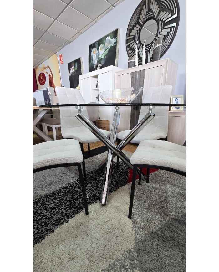Pack mesa redonda de cristal + 4 sillas