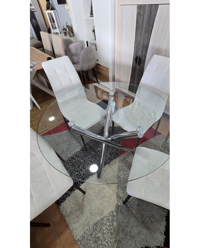 Pack mesa redonda de cristal + 4 sillas