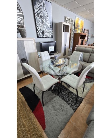 Pack mesa redonda de cristal + 4 sillas