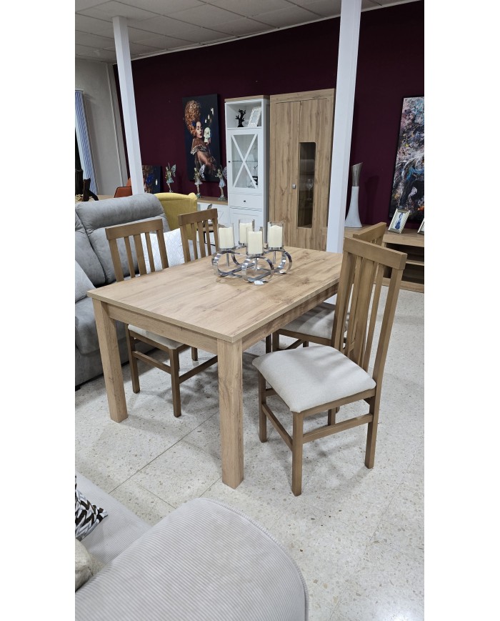 Conjunto Roble - Mesa extensible y sillas de madera
