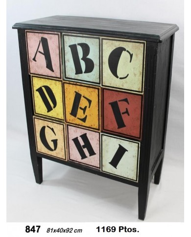 Mueble color negro letras cajones