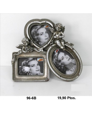 Portafotos decorativo triple color plata envejecido
