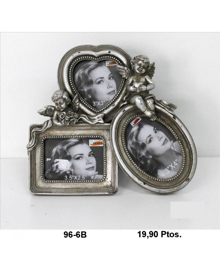 Portafotos decorativo triple color plata envejecido