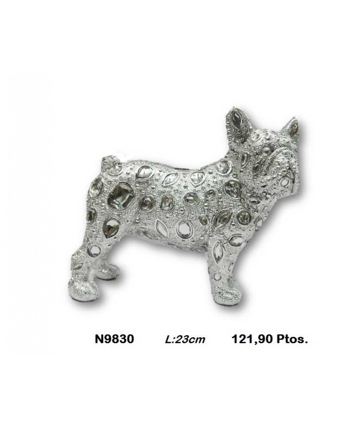 Perro decorativo plata detalles cristal