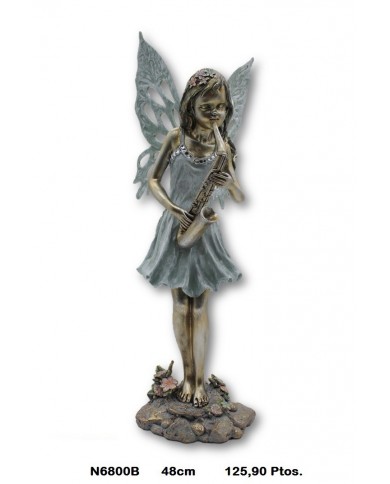 Figura decorativa niña alas mariposa con saxofón