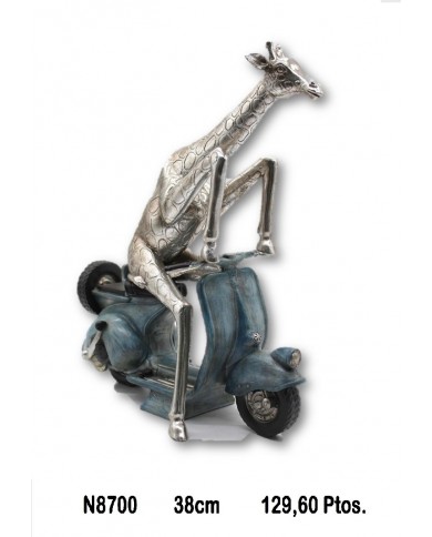 Figura decorativa jirafa  bronce con moto