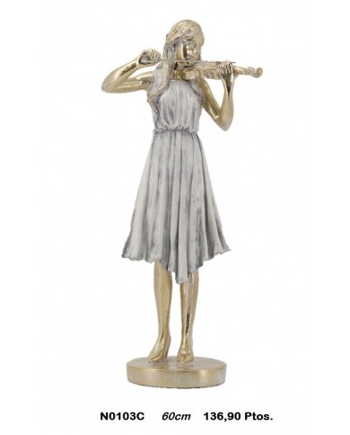Figura decorativa mujer con violín color oro