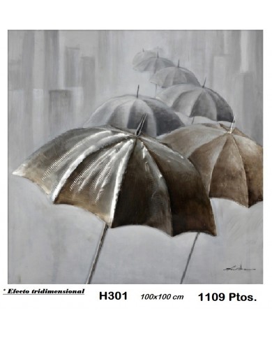 Cuadro decorativo paraguas color plata y oro EFECTO TRIDIMENSIONAL