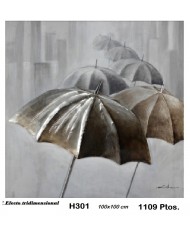 Cuadro decorativo paraguas color plata y oro EFECTO TRIDIMENSIONAL