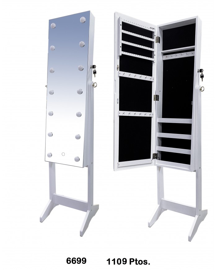 Espejo joyero rectangular luces led color blanco