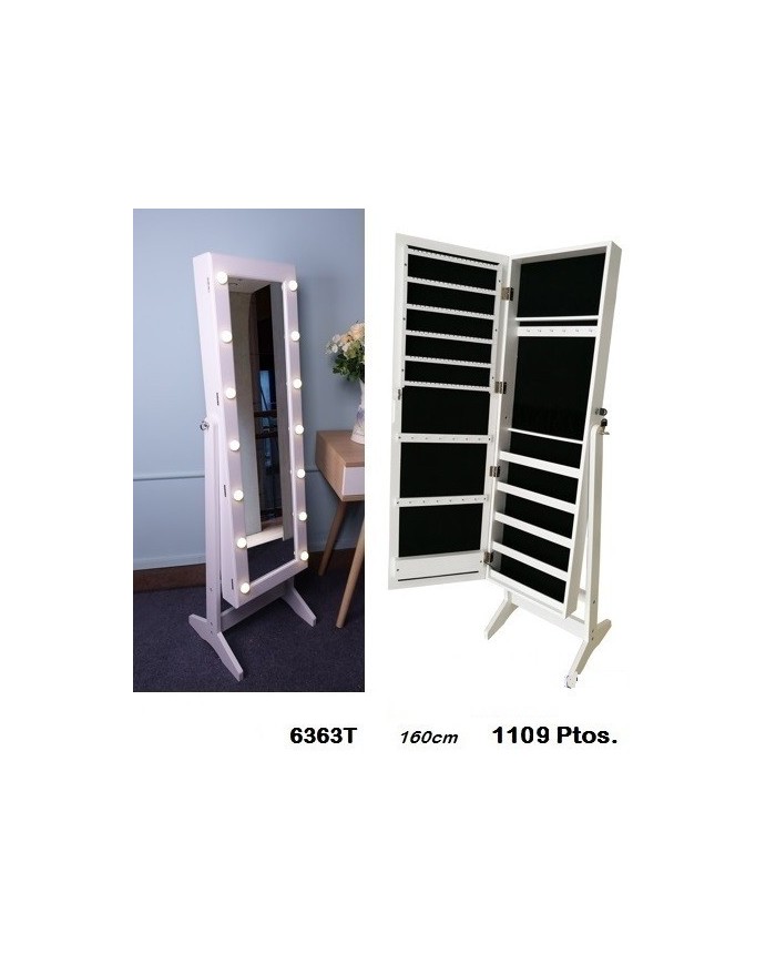 Espejo joyero rectangular luces led color blanco