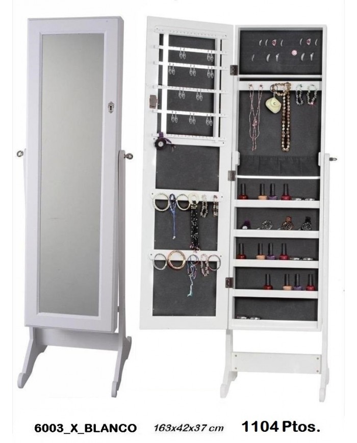 Espejo joyero rectangular color blanco